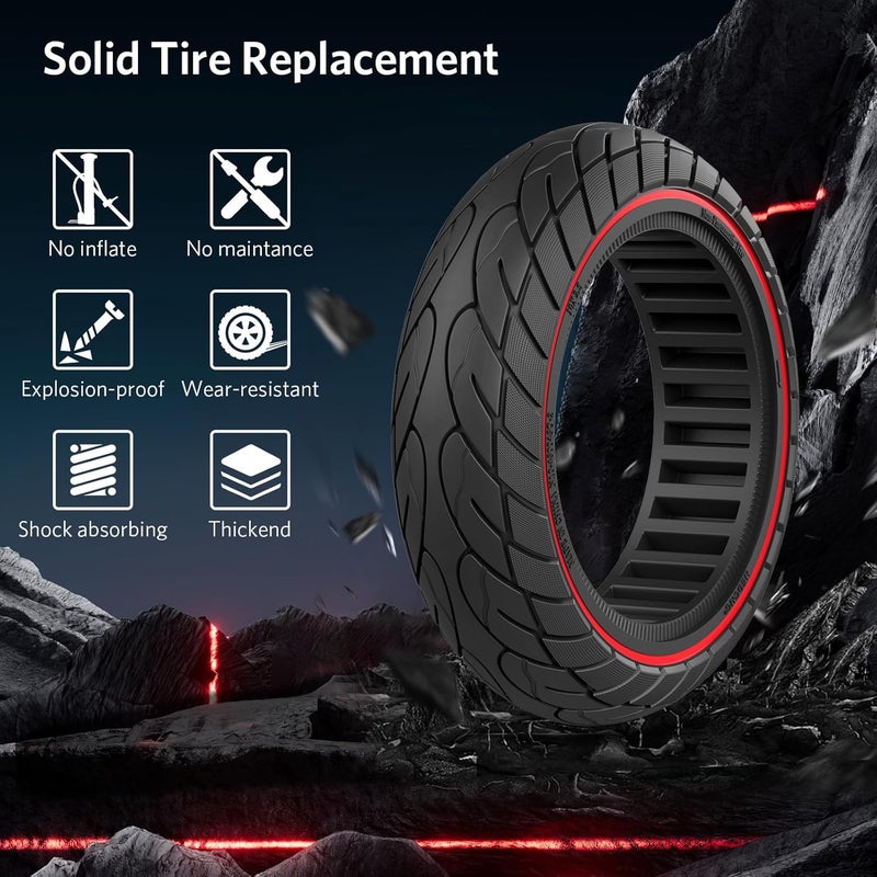 Cooryda 60/70-6.5 Scooter Tire, 10x2.50 Solid Scooter Tire 10 inch Electric Rubber Tubeless Scooter Wheels for Ninebot G30 Max/G30D 10x2.5 Front or Rear Replacement Solid Tires 2pc Red - Image 3